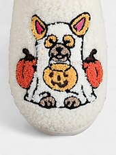 abordables Pour les femmes-Chaussons unisexes en polaire brodés pour chien d&#039;Halloween – chaussures d&#039;intérieur confortables avec motif citrouille pour femmes et hommes