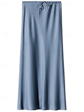 abordables Faldas Lisas-Mujer Falda Casual Maxi Tiro Medio Faldas Plano Correa Microelástico Vacaciones Calle Vino Azul marinero Negro Verde Ejército Otoño Poliéster