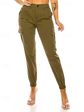 cheap Women&#039;s Cargo Pants-Women&#039;s Cargo Pants Slacks Streetwear Casual Full Length Natural Plain Pocket Soft Holiday Weekend Dark Yellow claret Forest Green Camel Fall Regular Fit