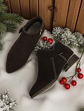 abordables Bottines-Bottines rouges en simili-suède pour femme – bottines à talon bas avec nœud latéral pour les tenues d&#039;hiver, les fêtes de Noël et les achats décontractés