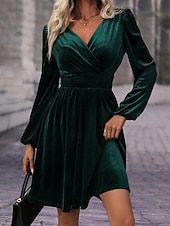 ieftine Rochie simplă-Pentru femei Rochie Mini Rochie casual Rochie de iarnă Modă Modern Zilnic Sfârșit de săptămână Fit regulat Simplu Manșon Lung În V Negru Roșu-aprins Trifoi Vară