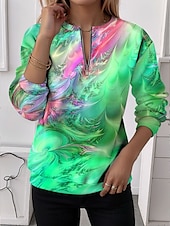 billige Kunst og design topper-Dame Quarter Zipper Sweater Grafisk Abstrakt Casual Langermet Crew Neck Vanlige Topper Gate Hverdagsbruk Casual Halvtrykk Blå Lilla Orange Grønn Høst Vinter