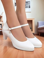 abordables Block Heels-Escarpins Mary Jane rouges à talon moyen pour femmes – chaussures habillées classiques à bout rond avec bride à la cheville et breloque pour dames, idéales pour le bureau, l&#039;église ou les événements semi-formels