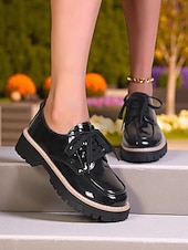 cheap Women&#039;s Oxfords-Women&#039;s Red Patent Leather Oxford Shoes – Chunky Sole Lace-Up Flats for Daily Wear, School &amp; Urban Street Style