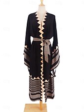 preiswerte Ausgefallene Kleider-Langes Damenkleid Maxikleid Boho-Kleid Freizeitkleid Swing-Kleid Sommerkleid Vintage Urlaub Alltag Strand Regular Fit Geometrisch 3/4-Ärmel V-Ausschnitt Schwarz Sommer Frühling Herbst