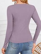 tanie gładka koszulka-Damskie Bluzka Jednokolorowe Elegancki Codzienny Długi rękaw W serek Zwykłe topy Codzienny Biały Czerwony Fioletowy Morelowy Lato Wiosna Jesień