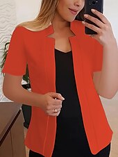 abordables Blazers et Costumes-Femmes Blazer Confortable Respirant Coupe ajustée Mode Moderne Uni Travail Quotidien Régulier Col montant Coupe régulière Manches courtes Vêtements d&#039;extérieur Noir Blanche Jaune Été