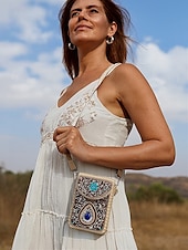 economico Borse a Tracolla-Borsa a tracolla con perline da donna con design a farfalla colorata, stile bohémien, borsa a tracolla casual e da viaggio per donna, perfetta per spiaggia, vacanze e gite estive