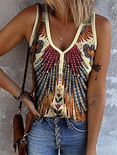 economico Top Boho-Per donna Canotta a canotta Grafico Geometrico Astratto Bohemien Vintage Elegante Senza Maniche Scollo a V Top Regolari Quotidiano Stampato Bianco Giallo Rosso Blu Arancione Estate Primavera