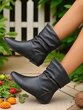 baratos Botas Slouch-Botas largas femininas de couro sintético marrom – sapatos retrô de salto baixo e cano médio para o outono, caminhadas diárias e passeios casuais