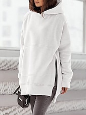billige Enkle topper-Dame Pullover hettegenser-genser عادي Gatemote Fritid Langermet Med hette Vanlige topper Gate Ferie Lomme Svart Rosa Vin Beige Lyseblå Vinter