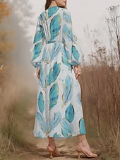 preiswerte Blumenkleid-Damen Midikleid Freizeitkleid Chiffon Schwingkleid Modern Urlaub Täglich Wochenende Normale Passform Feder Langarm V Ausschnitt Weiß Blau Leicht Blau Sommer Frühling Herbst
