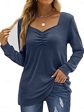 ieftine tricou simplu-Pentru femei Bluză Culoare solidă Stilat Casual Manșon Lung În V Topuri obișnuite Zilnic Negru Albastru piscină Portocaliu Bej Vară Primăvară