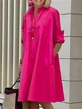 abordables Robes Floraux Imprimés-Femmes Robe Midi Robe Chemise Robe Décontractée Mode Moderne Quotidien Plage Week-end Coupe régulière Uni manche longue Col de chemise Bleu Vert Rose rouge Printemps Automne