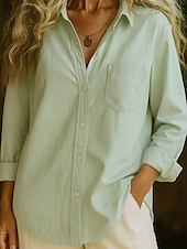economico Camicie-Camicia da donna in 100% cotone, tinta unita, stile bohémien, vintage, da giorno, a maniche lunghe, con colletto, da giorno, per le feste, con tasca, bianca, rosa, rossa, blu, viola, primavera,