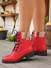 baratos Botas de combate-Botas femininas retrô com cadarço – botas de combate casuais vintage com acabamento em tecido para viagens de outono na fazenda, aventuras ao ar livre e estilo de rua