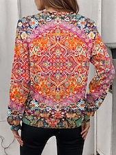 cheap Boho Tops-Women&#039;s Pullover Sweatshirt Zip Up Sweatshirts Graphic Geometric Casual Long Sleeve Crew Neck Regular Tops Street Dailywear Zipper Print Yellow Red Blue Orange Fall Winter