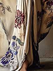 billige Boho-kjoler-damelang kjole maxikjole bohokjole avslappet kjole swingkjole sommerkjole vintage ferie daglig strand normal passform blomster 3/4-ermet v-hals khaki sommer vår høst