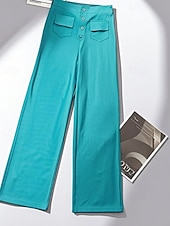 ieftine picior lat și talie înaltă-Pentru femei Picior Larg Pantaloni Drept Șic Stradă Casual Lungime totală Natural Simplu Buzunar Talie elastică Cataramă Comfortabil În aer liber Stradă Ieșire Măr Verde Gri Închis Roșu portocaliu