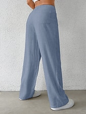 preiswerte Schlichte Hose aus Baumwollleinen-Damen Weites Bein Chinos Mode Basic Lässig Volle Länge Mittlere Taillenlinie Einfarbig Tasche Komfort Außenbereich Unelastisch Urlaub Straße Täglich Schwarz Weiß Blau Aprikose Sommer Frühling Herbst