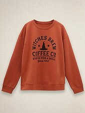 abordables Hauts d&amp;#39;Halloween-Femmes Sweatshirt Pull Graphique Crâne Sorcière Mode Occasionnel manche longue Col ras du cou Col rond Hauts Réguliers Rue Tenue Quotidienne Occasionnel Imprimé Vert herbe Noir Blanche Bleu Orange