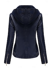 economico Giacche in finta pelle-Per donna Giacca in Ecopelle Giacca in Pile Impermeabile Confortevole Tasca Cerniera completa Foderato in pile Moda Stile da Strada Semplice All&#039;aperto Casual Quotidiano Regolare Con Cappuccio