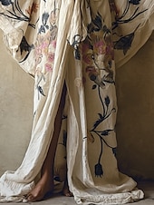 tanie Sukienki boho-damska długa sukienka maxi sukienka boho sukienka na co dzień sukienka rozkloszowana sukienka letnia vintage wakacje codzienna plaża regularny krój kwiatowy długi rękaw dekolt w serek biały lato wiosna jesień