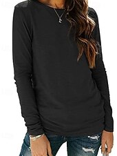 preiswerte Damen Einfache Oberteile-Damen T Shirt Einfach Mode Modern Langarm Rundhalsausschnitt Normale Oberteile Täglich Schwarz Wein Grau Sommer