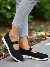 economico Sneakers da donna-Sneakers Mary Jane Flyknit da donna: scarpe da passeggio leggere con cinturino elastico per viaggi, palestra e weekend