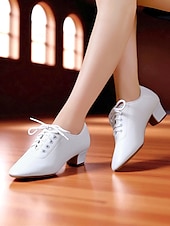 baratos Sapatos Para Dança de Salão &amp; Dança Moderna-Sapatos de dança brancos com cadarço para mulheres - calçados profissionais de salto baixo para prática de dança de salão, dança latina e jazz