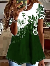 abordables T-shirt floral-Femmes T-shirt Fleuri Graphique Plantes ancien Élégant Classique Manche Courte Col ras du cou Col rond Hauts Réguliers Quotidien Week-end Imprimé Vert Véronèse bleu marine Fuchsia Été Printemps