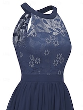 halpa Sifonkimeet-Naisten Midimekko Pitsimekko Coctail-asu Häävieraspuku Sifonki Tyylikäs Muoti Moderni ulko- Cocktailjuhla Normaali Tavallinen Hihaton Riipuskaula Punastuvan vaaleanpunainen Viini Laivaston sininen