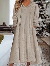abordables Robes en tricot-Femmes Robe Midi Robe Pull Robe à Capuche Mode Moderne Vacances Quotidien Week-end Coupe régulière Uni manche longue À capuche Rose Claire Vert Véronèse Kaki Hiver Automne