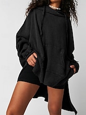 economico Felpe e Sweatshirt Texturizzati-Per donna Felpa con cappuccio Semplice Moderno Casual Manica Lunga Con Cappuccio Top Regolari Ferie Uscire Tasca Nero Blu Viola Marrone Beige Autunno