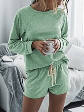 tanie Damskie krótkie komplety-Damskie Moda Moda miejska Codzienny Zestawy spodenek Długi rękaw Półgolf Równina Ściągana na sznurek Codzienny Czarny Rumiany róż Królewski błękit Lato Luźna