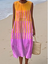 Dames Halflange jurk Zonnejurk Vakantie Casual Boho Feest Strand Ruim Passend Geometrisch Mouwloos Ronde hals Blozend Roze Rood blauw Oranje Zomer Lente voordelige Gestreepte & Geometrische Jurken-Dames Halflange jurk Zonnejurk Vakantie Casual Boho Feest Strand Ruim Passend Geometrisch Mouwloos Ronde hals Blozend Roze Rood blauw Oranje Zomer Lente