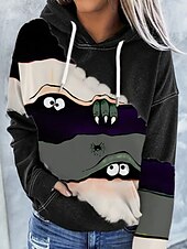 abordables Hauts d&amp;#39;Halloween-Femmes Sweat à capuche Graphique Halloween Occasionnel manche longue À capuche Hauts Réguliers Tenue de soirée Rue Tenue Quotidienne Noir Violet Orange Vert Gris foncé Printemps Automne Hiver