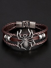 abordables Accessoires d&#039;Halloween-Bracelet araignée d&#039;Halloween pour homme – Bracelet tressé en similicuir gothique avec breloque araignée en alliage, bijou ajustable de style punk pour fêtes, cosplay et événements en boîte de nuit