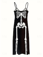 economico Abito di Halloween-Per donna Abito Midi Vestito Estivo Abito a trapezio Abito Sottoveste Vacanza Casual Vacanza Quotidiano Spiaggia Vestibilità regolare Grafico Foglia Tropicale Senza Maniche Scollo a V Bianco e nero