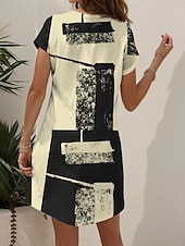 ieftine Rochii cu dungi și geometrice-Pentru femei Rochie Mini Rochie din Tricot Rochie casual Rochii Tricou Rochie de Vară Vacanță Casual Fit regulat Grafic Geometric Abstract Manșon scurt În V Negru și Alb Șampaniu Roșu-aprins Albastru