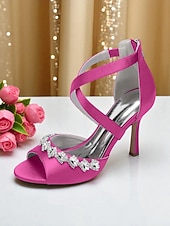 رخيصةأون كوكتيل-صنادل نسائية بكعب عالٍ ومقدمة مفتوحة من الأمام ومرصعة بأحجار الراين من الساتان - أحذية أنيقة بأشرطة متقاطعة للسيدات، مثالية لحفلات الكوكتيل والمناسبات الرسمية