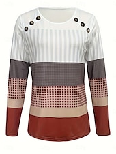 billige Stripe og geometriske topper-Dame Gensere Grafisk Geometrisk Stripet Årgang Klassisk Fritid Langermet Crew-hals Vanlige topper Knapper Trykt mønster Hvit Vin Vår Høst Vinter