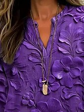 economico Top Floreali-Per donna Camicia Floreale Quotidiano Casual Manica Lunga Scollo a V Top Regolari Quotidiano Ferie Bottoni Stampato Viola Primavera Autunno