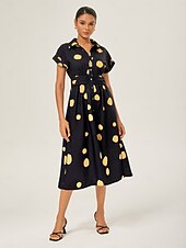 economico Abiti floreali-Per donna Da donna Vestito Casual Nero Manica Corta Pois Estate Colletto a Camicia Vacanza XS S M