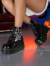 cheap Platform Boots-Women&#039;s Black Platform Boots with Spider Web Design - Chunky Lace-Up Ankle Boots for Halloween,  Cosplay, and Masquerade Balls, Punk and Gothic Style, Comfortable for All-Day Wear