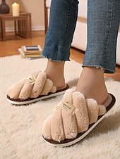 abordables Claquettes et tongs femme-Chaussons en fausse fourrure pour femme – chaussures d&#039;intérieur ultra douces pour le confort hivernal, la détente dans la chambre et la lecture détendue