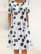 preiswerte Blumenkleid-Damen Midikleid Shiftkleid Sommerkleid Urlaub Lässig Täglich Normale Passform Blumen Grafik Abstrakt Halbarm Rundhalsausschnitt Weiß Blau Himmelblau Hellgrau Sommer Frühling