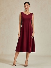 cheap Cocktail Dress-Women&#039;s Midi Dress Sheath Dress A Line Dress Elegant Wedding Party Wedding Guest Regular Fit Solid Color Sleeveless V Neck Gray Pink Black Burgundy Navy Blue Summer Spring Fall Winter