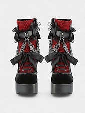 baratos Para mulheres-Botas femininas góticas plataforma – saltos de veludo com cadarço, correntes e fivelas para festas de Halloween, cosplay e punk