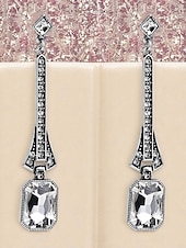 cheap Women&#039;s Earring-Women&#039;s 1920s Gatsby Drop Earrings - Art Deco Long Dangle Earrings with Blue Gemstones and Rhinestones for Roaring Twenties Parties